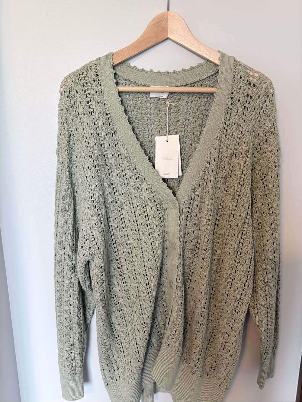Wilfred Sage Open-Knit V-Neck Cardigan Sweater